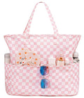 Bluboon Waterproof Beach Tote Pool Bags for Women Ladies Extra Large Carry On Bag With Wet Compartment for Weekender Travel - color: Checked Pink White