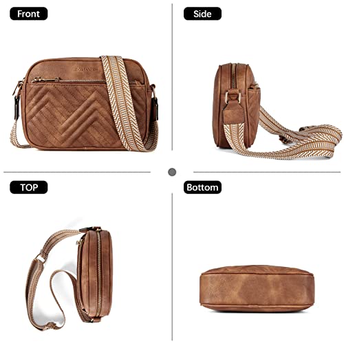 BOSTANTEN Quilted Crossbody Bags for Women Vegan Leather Purses Shoulder Handbags with Wide Strap - color: Brown