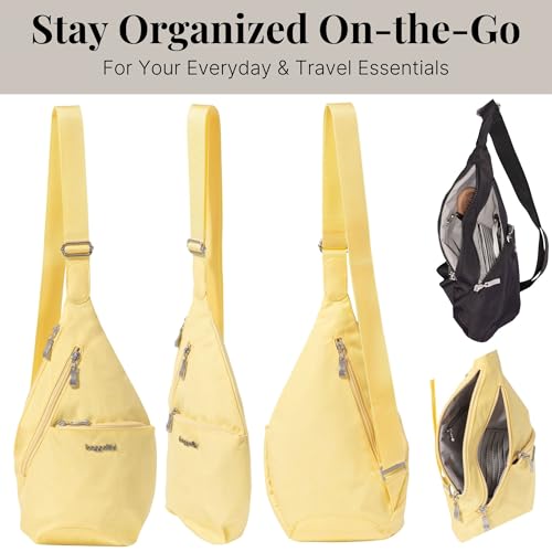 Baggallini Mini Sling - 12x7 Sling Crossbody Bag Backpack with Adjustable Shoulder Strap - color: Butter Yellow