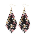 Flower Black Beaded Long Tassel Western Native American Earrings For Women Dangling - color: black pink