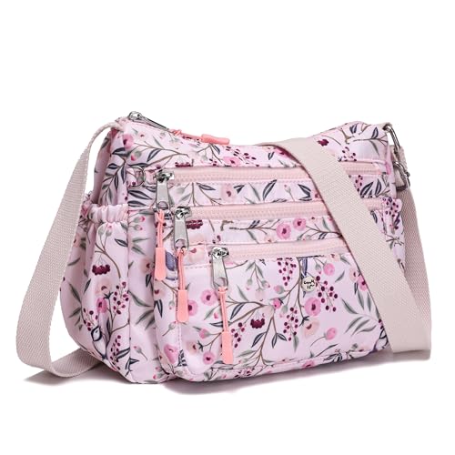 AOCINA Crossbody Bags for Women Multi Pocket Nylon Lightweight Ladies Purses Messenger Shoulder Handbags Satchel Travel Bag - color: Cherry, size: Large
