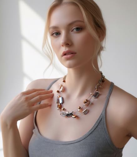 FULU AUTUMN Beaded Statement Necklaces for Women Shell Bead Chunky Collar Necklace Summer Layer boho Costume Jewelry for Her - color: Brown