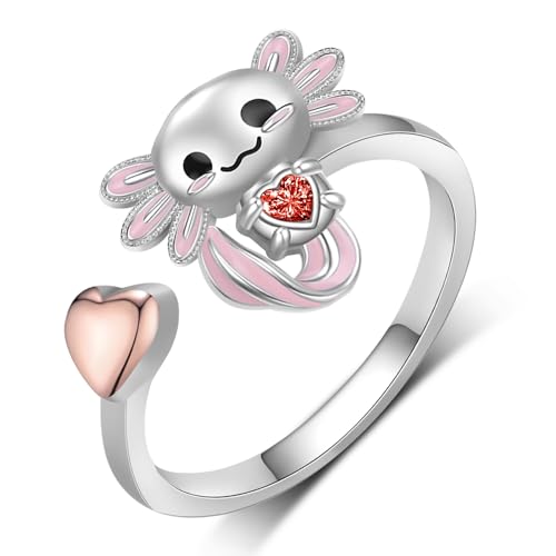 Axolotl Rings 925 Sterling Silver Axolotl Ring Cute Axolotl Jewelry Gift for Women Girls Daughter - color: July