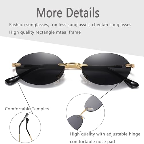 Retro Oval Sunglasses Rimless Small Round Glasses Frameless UV400 Men Women Fashion Shades - color: 2pack (Blue + Champagne)