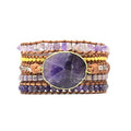 YGLINE Boho Handmade Wrap Leather Tube Crystal Stone Bracelet for Women - color: Amethyst