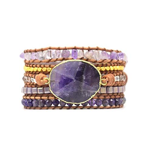 YGLINE Boho Handmade Wrap Leather Tube Crystal Stone Bracelet for Women - color: Amethyst