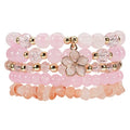 coadipress 5Pcs Bohemian Flower Stackable Bead Bracelets for Women Multilayer Crystal Glass Beaded Charm Bangles Bracelet Boho Summer Beach Hawaii Holiday Statement Jewelry - color: Pink