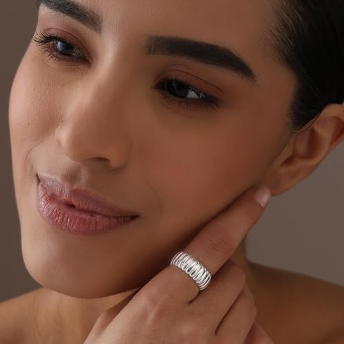 LeCalla 925 Sterling Silver Chunky Bold Signet Rings for Women and Men | Textured Twisted and Ribbed Statement Rings | Minimalist Texture Silver Ring Jewelry for Women & Men (Sizes 6-8 No.) - size: Ring Size-8No., style: Charlotte Bold Signet
