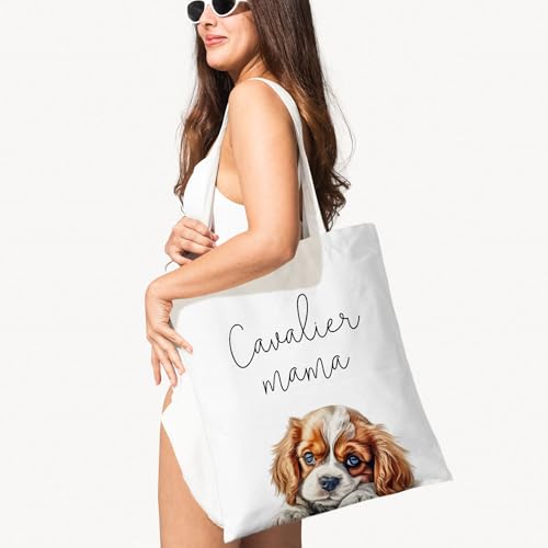 Dog Mama Canvas Tote Bag for Women, Dogs Lover Gift for Dog Mom, Birthday Christmas Cute Rottweiler Gifts For Women. - color: Cavalier Mama (017)