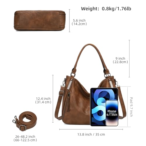 Shoulder Handbags for Women Large Soft Casual PU Leather Hobo Tote Purses - color: Brown