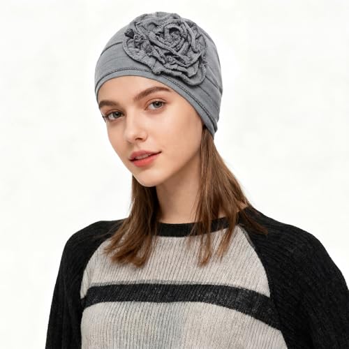 4 Pcs Chemo Turban Headwear for Women Stretchy Turban Head Wraps Cap Chemo Headwrap with Hair Loss - color: Light Gray, Khaki, Pink, Brown