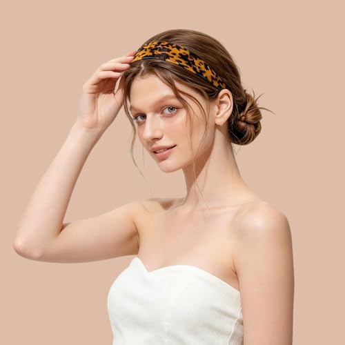 Tortoise Shell Headbands for Women, Wide Leopard Headbands with Teeth for Women's Hair No Headache Headband No Slip Hairbands-Tortoise, Acetate Hair Accessory for Daily Wear - color: light leopard print