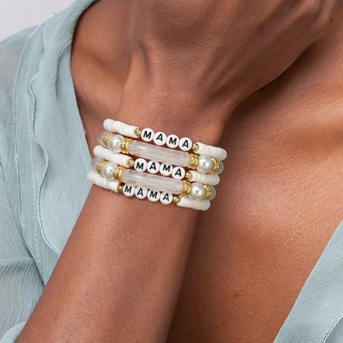 Elegance 11 designs colorful bracelets for women Surfer Thick Tube Heishi Summer Beach Beaded Stackable Boho Stretch Bracelets - color: Mother