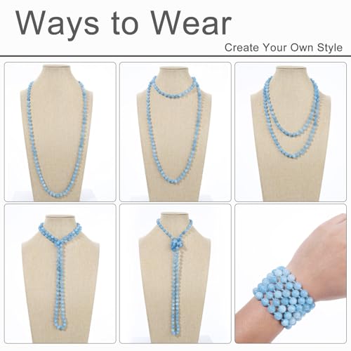 Beaded Necklace Hand Knotted for Woman - color: Aquamarine 1
