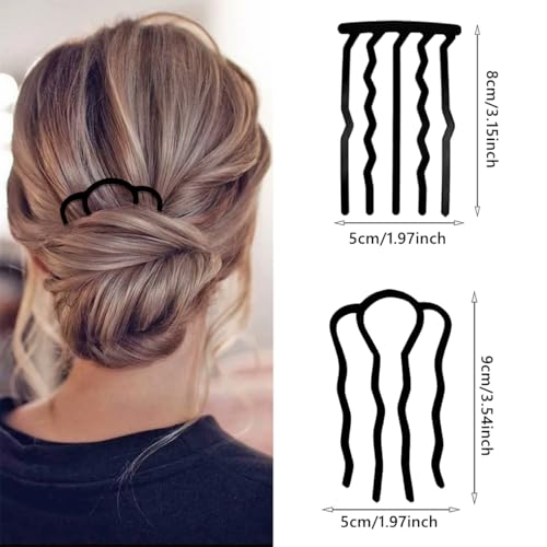 6 Piece Metal Hair Side Combs Hair Fork Clip Pins for Updo Bun, U Shape for Vintage Hairstyle Hair Accessories (4 Pins, 5 Pins) - color: Black-4/5 Teeth