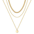 Turandoss Gold Layered Necklaces for Women - 14K Gold Plated Handmade Multilayer Bar Pearls Coin Disc Moon Butterfly Medallion Adjustable Dainty Layered Choker Necklaces for Women Jewelry - style: 3 Layered Necklace - Thick&Chain&Disc