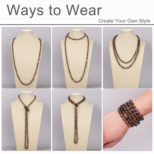 Beaded Necklace Hand Knotted for Woman - color: Tiger Eye