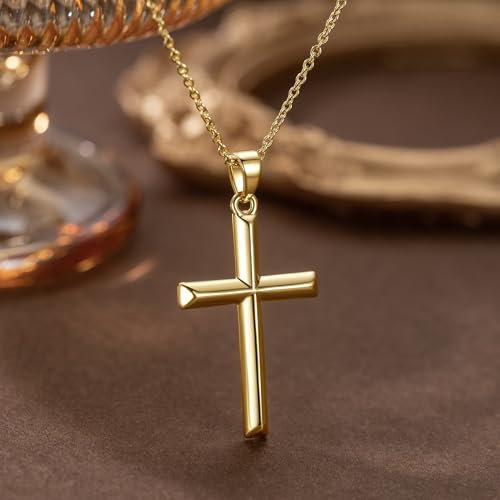 Cross Necklace for Women Gold Cross Necklaces for Women 14K Gold Cross Necklace for Womens Blend Beauty With Sentiment Dainty Gold Crosses Chain Pendant Necklaces for Womens 20/25mm - size: 37MM