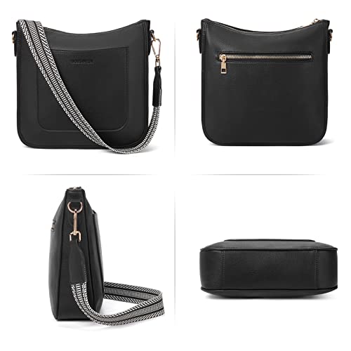 BOSTANTEN Crossbody Bags for Women Trendy Vegan Leather Guitar Strap Purse for Spring Travel - color: A02-black