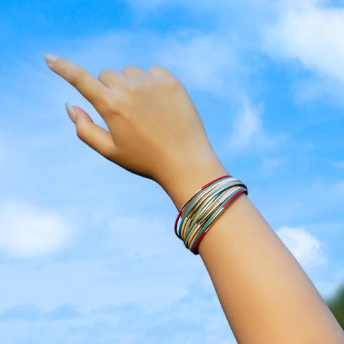 FANCY SHINY Boho Leather Bangle Bracelets Stackable Noodle Tube Bracelets Layered Wrap Cuff Bracelets with Magnetic Clasp - color: Colorful