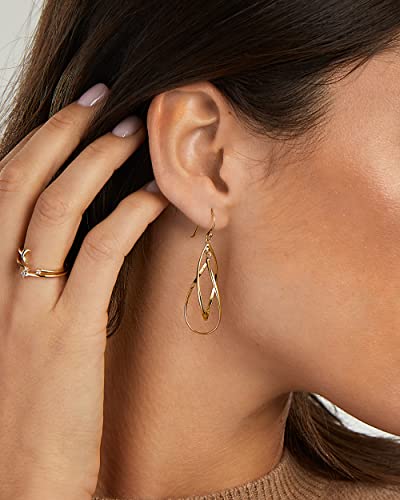 MILLA Teardrop Earrings - Designer Silver Statement Earrings or Gold Dangle Earrings for Women Trendy Upscale Dangly Earrings - color: Double Teardrop / 14K Gold Plated