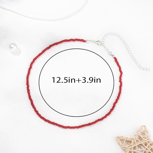 Tgirls Boho Choker Necklace Chain Rice Beaded Necklaces Seed Bead Necklace Accessory for Women - color: Red-2