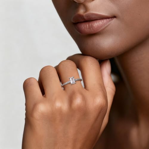 KUNSIR 925 Sterling Silver Rings Classic Cubic Zirconia Eternity Promise Statement Anniversary Wedding Bands Engagement Rings for Women Infinity Forever Love Ring Size 7-9 - style: Minimalist Diamond Ring