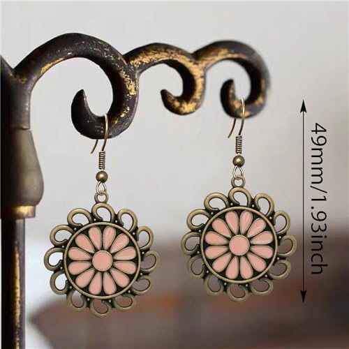 Bohemian Lightweight Vintage Copper Enamel Flower Hollow Dangle Drop Earrings Handmade Retro Circle Floral Hook Earrings For WomenJewelry Gifts - color: Pink