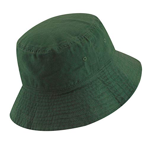 The Hat Depot Bucket Sun Hat 100% Cotton Long Brim and Deeper & Round Top Tennis Packable Summer Fashion Outdoor Hat - color: Dark Green, size: Large-X-Large