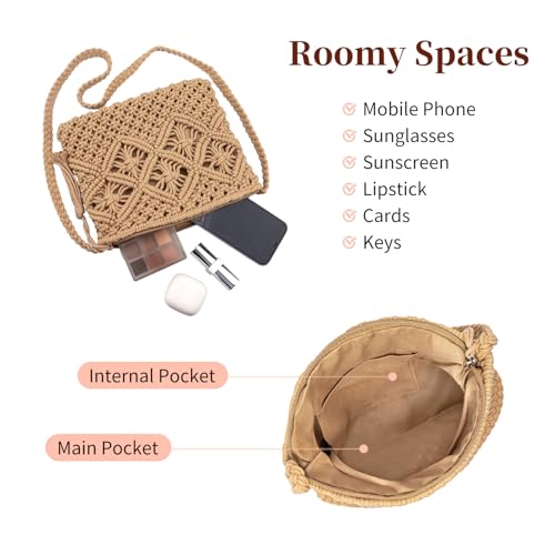 Peicees Crossbody Bag Purse For Women Bohemian Shoulder Bag Woven Crochet Purse For Summer Beach Travel Clutch Handbag - color: Grey