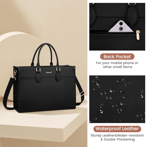 LOVEVOOK Laptop Bag for Women 15.6 lnch,Waterproof Laptops Tote Bags for Womens,Professional Work Bags for Women with Cup Holder,Large Laptop Purse Computer Briefcase Office Teacher Clutch Bag,2 PCS - color: Black(leather), size: 15.6 Inch
