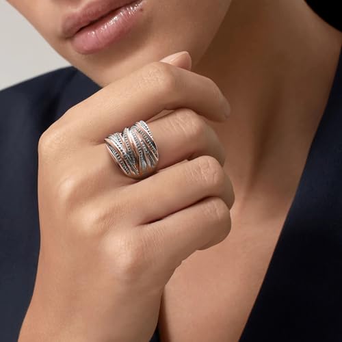 Mytys 2 Tone Intertwined Crossover Statement Ring Fashion Chunky Band Rings for Women Wide Index Finger Rings Costume Jewelry - color: Rose gold and silver