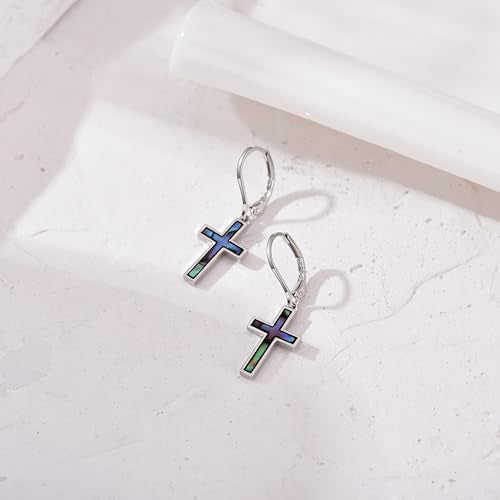 Leverback Earrings Dangle Earrings for Women Dangly Earrings Anniversary Birthday Gifts for Women - style: Cross Earrings with Abalone