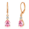 CiNily Teardrop Leverback Dangle Earrings for Women Hypoallergenic 14K Gold Plated Cubic Zircon Drop Earrings Fashion Crystal Earrings for Girls Jewelry Christmas Gifts - color: Pink CZ-Rose Gold Plated