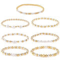 Gold Bracelets for Women Stackable 14K Gold Silver Plated Beaded Bracelets Stack Elastic Stretch Non Tarnish Bead Ball Stack Stretch Adjustable Dainty Jewelry Trendy Prom Gifts for Women - color: 7pcs-Pearl
