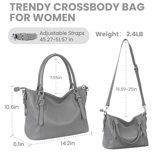 HESHE Genuine Leather Purses and Handbags for Women Tote Shoulder Bag Satchel Purse Top Handle Bags Hobo Crossbody Purse - color: Grey, size: Large