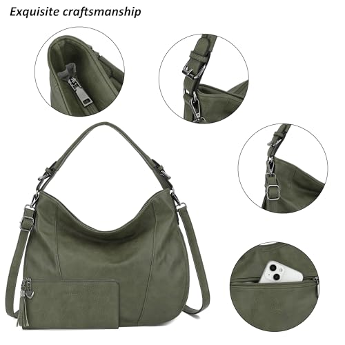 TANTOMI Hobo Bags Purses for Women, Women's Crossbody Handbags and Shoulder Bag, Multi-Pocket Large Hobo Purse - color: Green