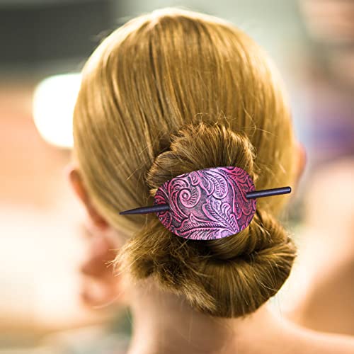 6 Pieces Leather Hair Barrettes with Stick Hair Accessories - Ponytail Clips, Hair Sticks, and Pins for Women's Long Hair