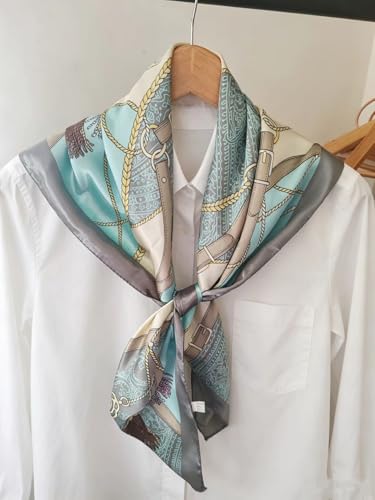 Hexchasty 35”Head Scarf Satin Silk Like Hair Scarf Large Square Head Scarves Bandana Head Wraps Headscarfs for Women Green - color: C-light Blue