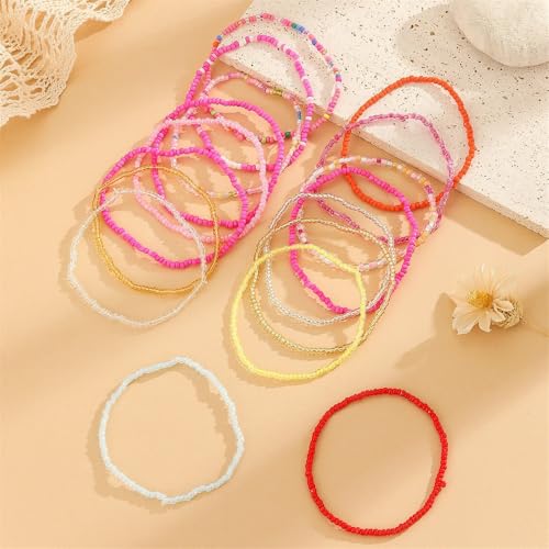 Fuqimanman2020 18Pcs Boho Stackable Beaded Bracelets for Women Colorful Handmade Multilayered Rice Beads Anklets Set Summer Beach Bohemian Jewelry Gift - color: Style 1 Pink B