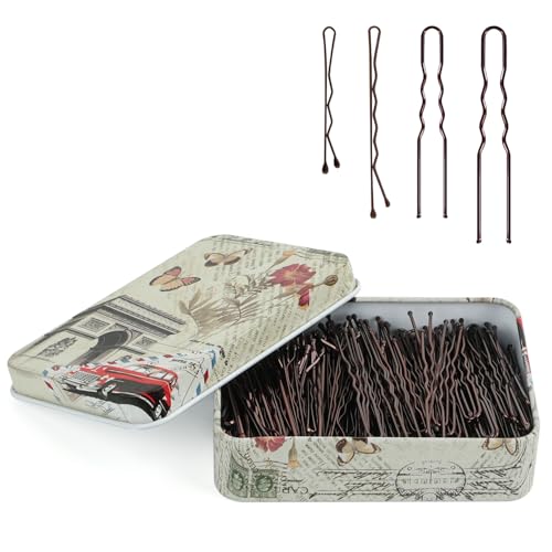 MAORULU Hair Bobby Pins with Cute Case, 250 CT Hair Pins for Buns, Premium U Hair Accessories for Women, Girls and Kids, Great for All Hair Types (Variety U & Bobby Pins Brown) - color: Variety U & Bobby Pins Brown