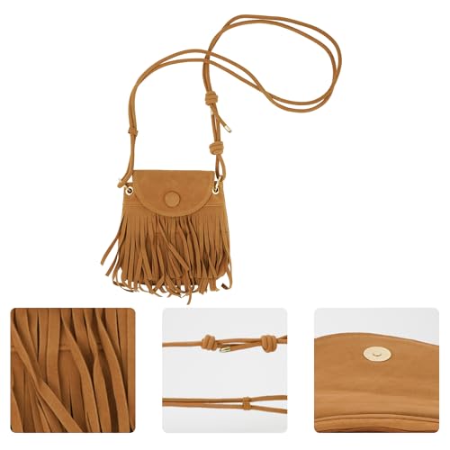 Women Leather Fringe Messenger Bag Mini Hobo Crossbody Tassel Shoulder Bags - color: Suede Brown