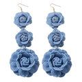 coadipress Boho Denim Camellia Flower Dangle Earrings for Women Exaggerated Big Layered Tiered Blossom Floral Drop Long Earring Chic Statement Earrings Wedding Bridal Jewelry Gifts - style: 3 Flowers