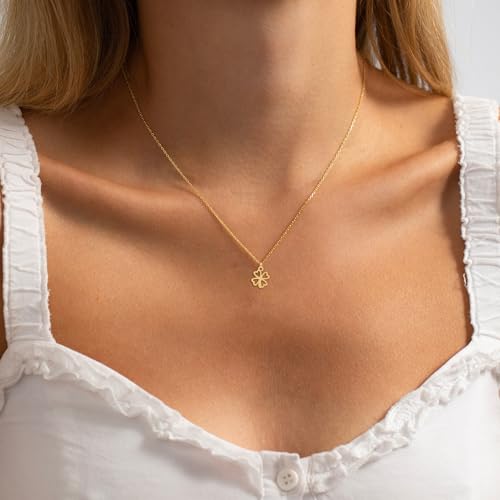 Dainty Gold Necklaces for Women Trendy Non Tarnish 14K Gold Plated Cubic Zirconia Necklace Layered Simple Cute Four Leaf Clover Choker Jewelry Birthday Gifts - color: Gold, style: Middle Empty
