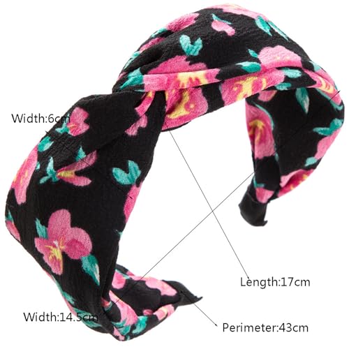 4 Pack Flower Printed Headbands Wide Knotted Headbands for Women Cross Knot Fashion Hair Bands-Holiday - color: Holiday