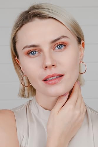 Hoops & Loops 925 Sterling Silver Diamond-Cut Hoop Earrings for Women, 2mm Textured Lightweight Click Top Hoops, 15mm 20mm 25mm 30mm, Silver 14k Yellow Gold & Rose Gold Flash Plated - color: Rose Gold - 30mm (1.2'')
