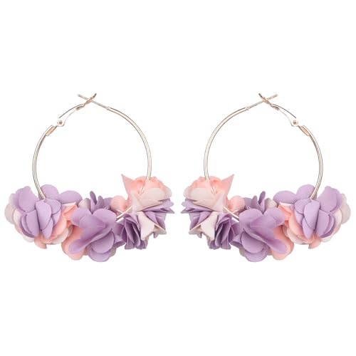 Kercisbeauty Soft Petal Flower Gold Hoop Earrings for Women Enthic Style Spring Summer Holiday Party Jewelry