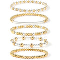 14K Gold Plated Beaded Bracelets Stack Set for Women,Stretch Boho Colorful Beads Ball Jewelry Friendship Summer Trendy - color: Gold silver