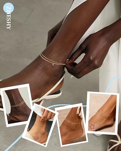 ZHESHY Ankle Bracelets for Women Gold Anklets with Birthstone 14K Gold Plated Dainty Layered Anklets Waterproof Non Tarnish Chain Anklet Bracelets Summer Beach Jewelry Birthday Gifts - color: 02.February(Amethyst)