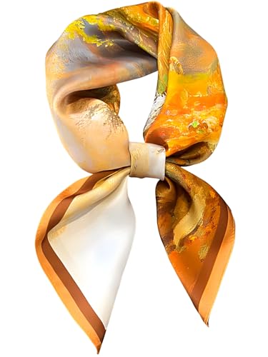 100% Mulberry Silk Scarf for Women Hair Lightweight Square Neckerchief Wrap For Head Scarves 21" - color: 24-golden Jungle /21"*21"